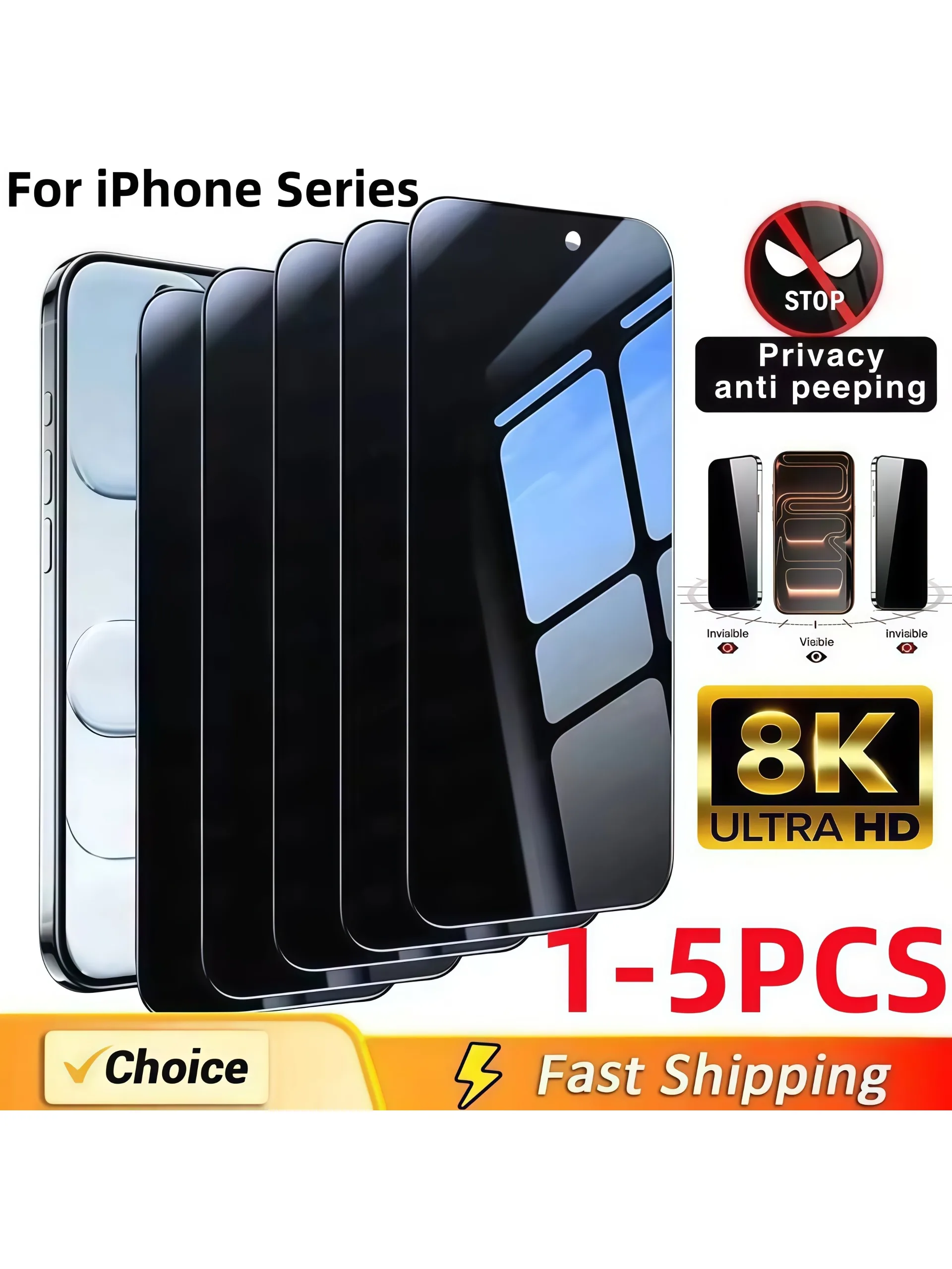 1-5 stuks Anti-Spy Privacy Gehard Glas Screen Protector Voor iPhone 11 12 13 14 15 16 17 Pro Max 14 15 16 Plus 16e Luchtglas Film - afbeelding 2