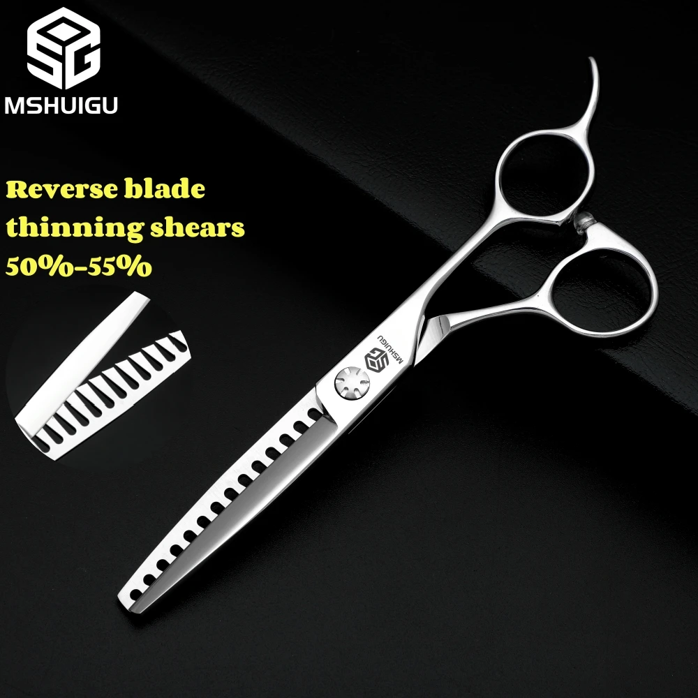 

MSHUIGU 6-Inch Professional Barber Scissors Reverse Blade 50%-55% Thinning Shears Japan 440C for Men's Haircuts Home & Salon Use