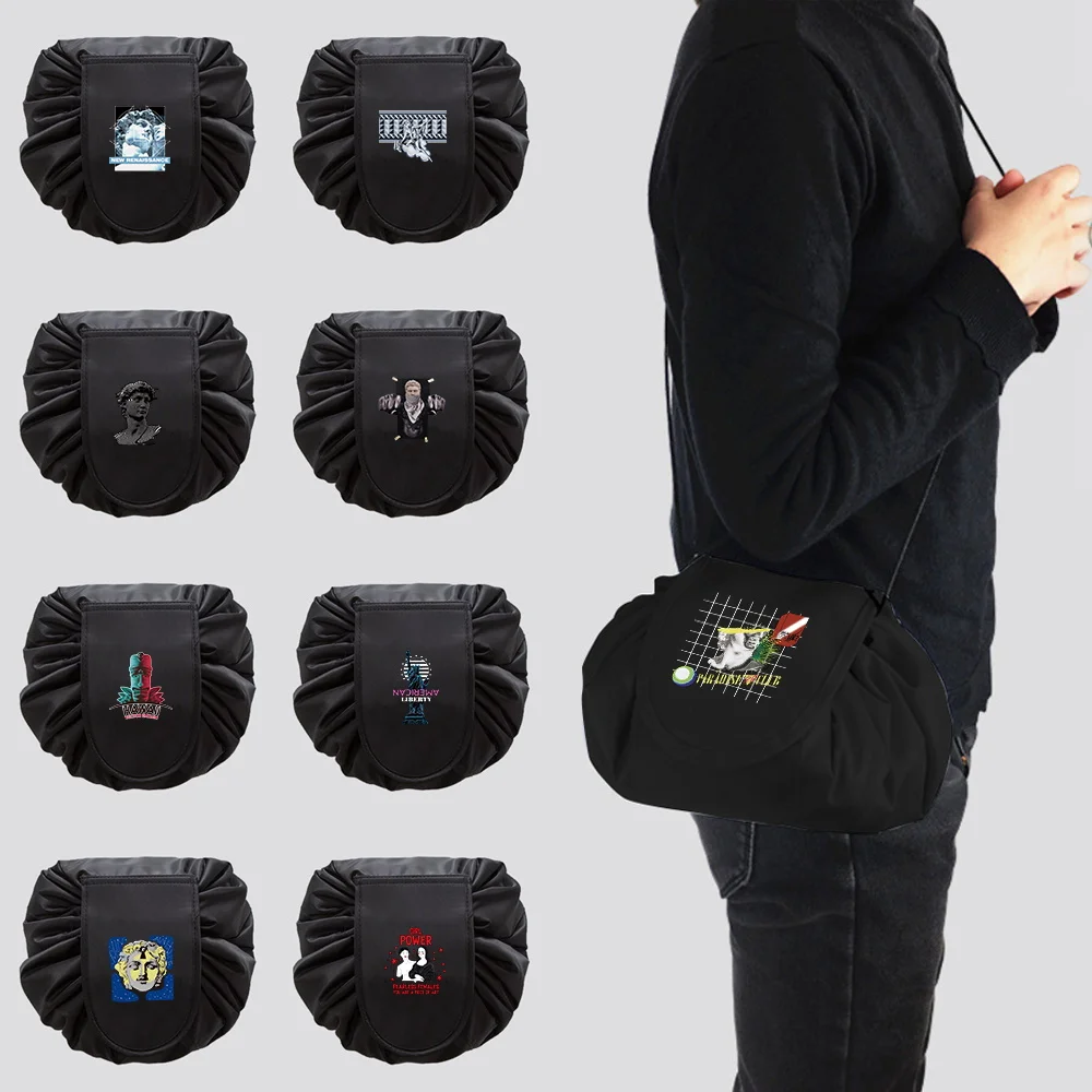 

Lazy Cosmetic Storage Bag Magic Pouch Folding Makeup Bag Sculpture Print Portable Travel Debris Storage Wash Bag Women Organizer