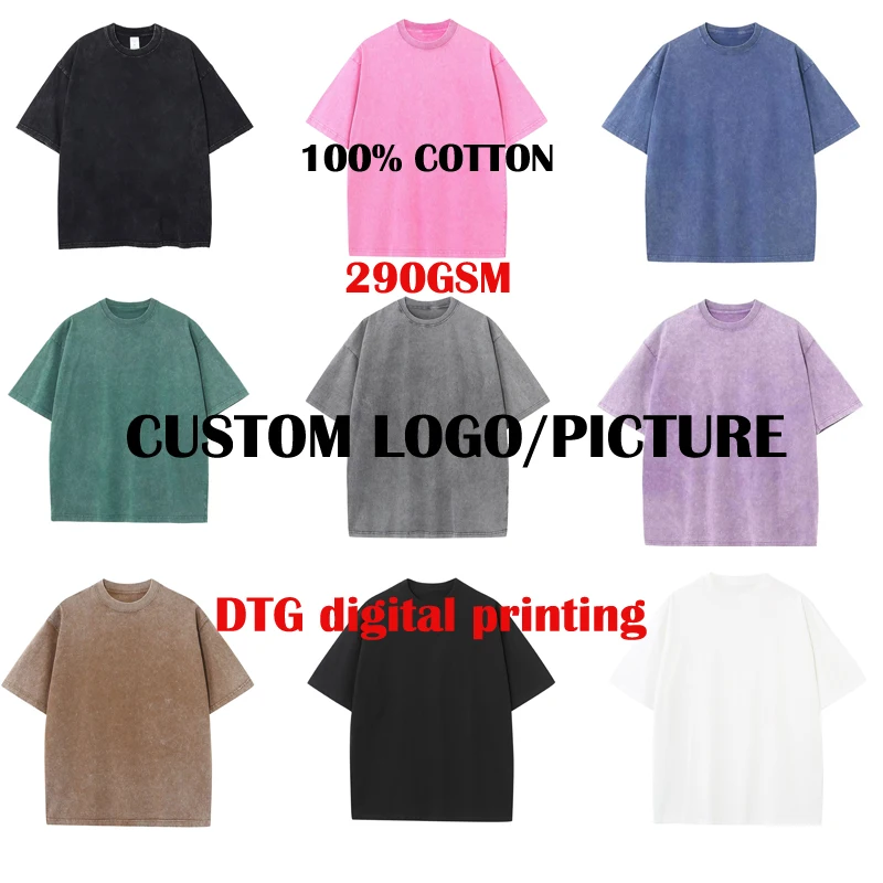 Multicolor T-shirt Custom Logo Image DIY Vintage Wasehd Tshirt Creative Design Digital Printing Gift T-shirt Dropshipping