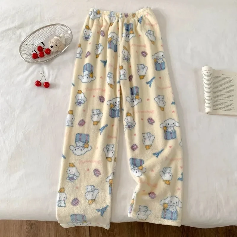 Yuguigou Flanell-Schlafhose für Damen, verdickte Korallen-Fleece-Hose für Herbst und Winter, niedliche Studentin, warme Plüsch-Heimhose