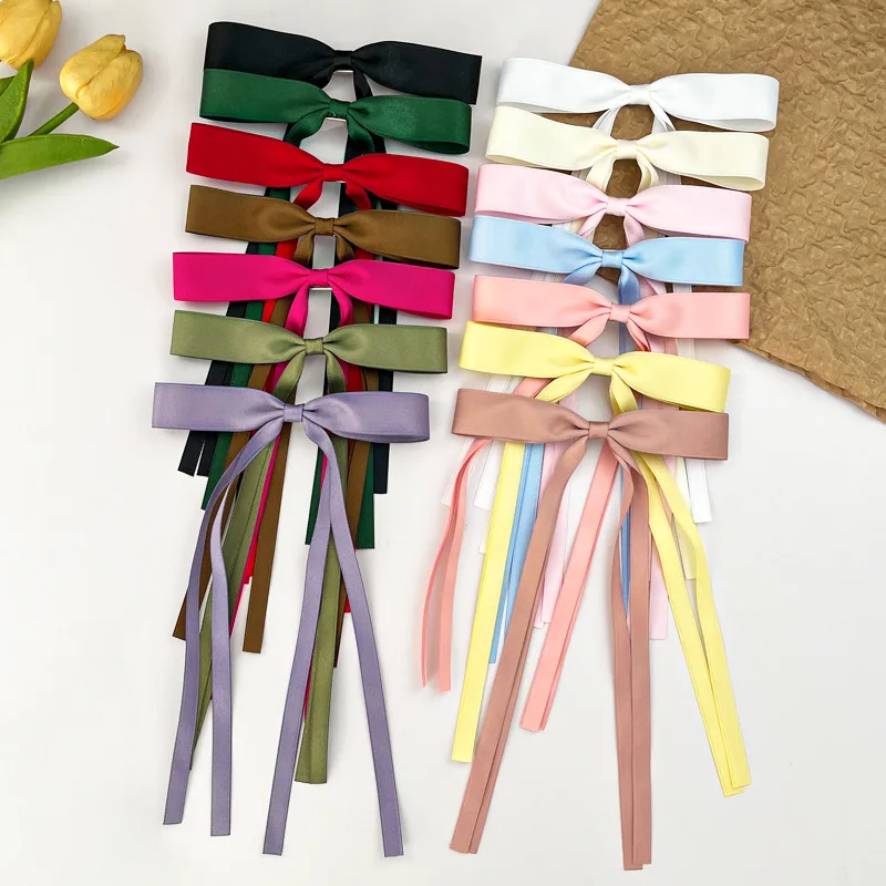 

60pc/lot New 6" Satin Ribbon Hair Bow Hair Clips Women Girls Long Tails Ribbon Bow Hairpins Bowknot Barrettes for Kids Headwear