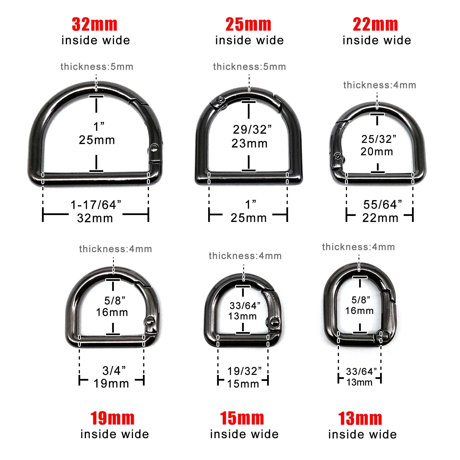 D Shape Type Spring Ring Openable Leather Bag Strap Buckle Connect Keyring