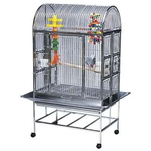 Wholesale Luxury Outdoor Large Bird Cage Stainless Steel and Iron Bird Breeding Cage with Wheels Wood Button Closure Boxed