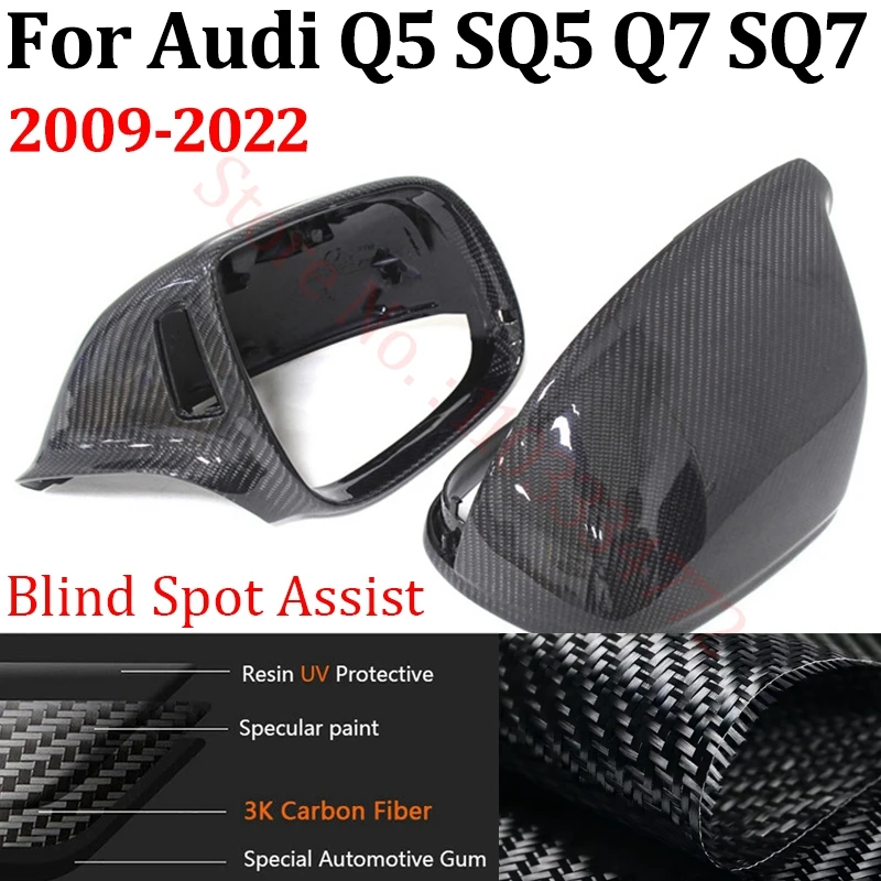 Rearview Mirror Cover For AUDI Q5 Q7 SQ5 2009-2017 Real Carbon Fiber Side Mirror Shells Frame Replacement Case Blind Spot Assist