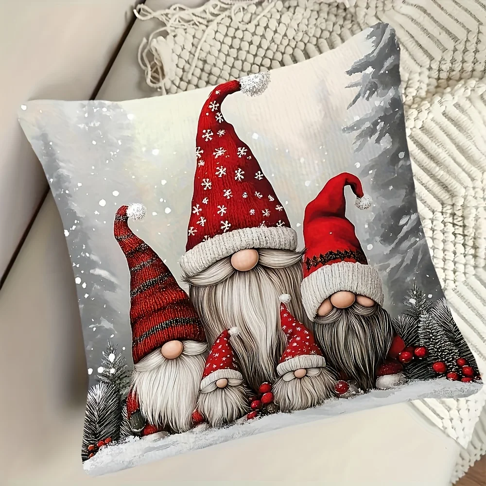 A Christmas Gnome Design Single-sided Printed Pillowcase 18x18 Inches Machine Washable Suitable For Living Rooms Cars Bedrooms S