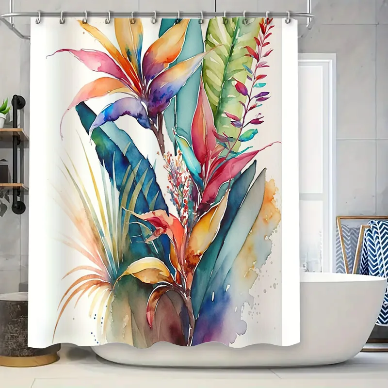 

Floral Shower Curtain Botanical Pattern Nature Landscape Bathroom Decor Tropical Flowers Greenery Artistic Design Home Textile