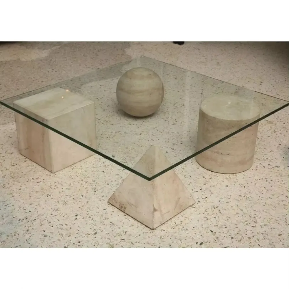 Nordic Luxury Marble Coffee Table Square Glass Table Top Customized Legs Travertine Coffee Table