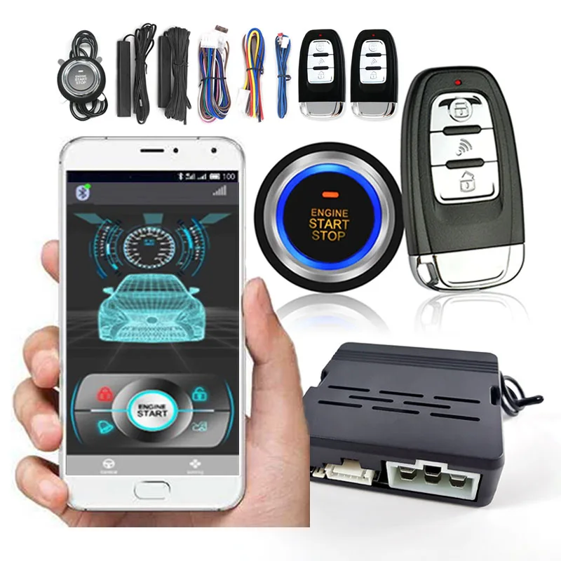 

Auto Remote Start via Mobile Phone Control Engine One Button Start Stop Autostart Keyless Entry System Automatic Central Locking