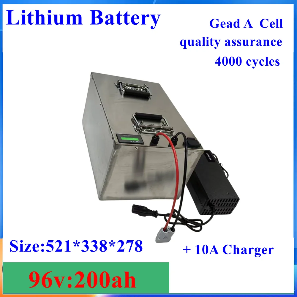 waterproof 96v 200Ah lithium ion Rechargeable battery li ion for Excavatorvehicle RV AGV Forklift boat inverter + 10A Charger