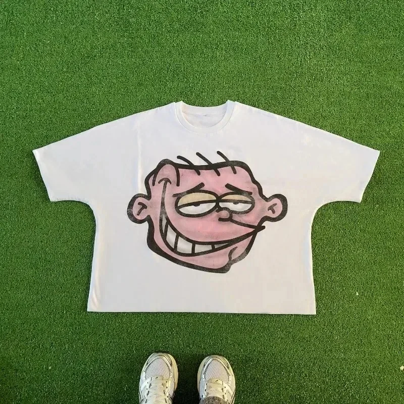 

y2k Street Harajuku Fashion Big Head Pattern Printed Short Sleeve T-Shirt Women's 2024 Trendy Gothic Casual Loose Oversized Top