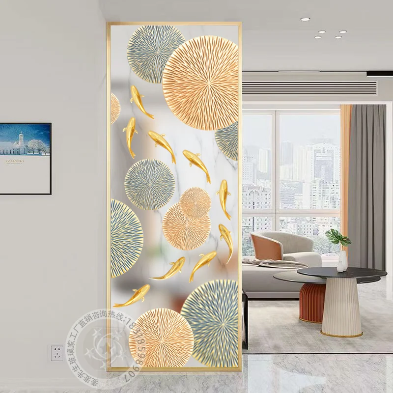 Modern art glass screen partition wall toughened light luxury living room entrance door three-dimensional relief European-style