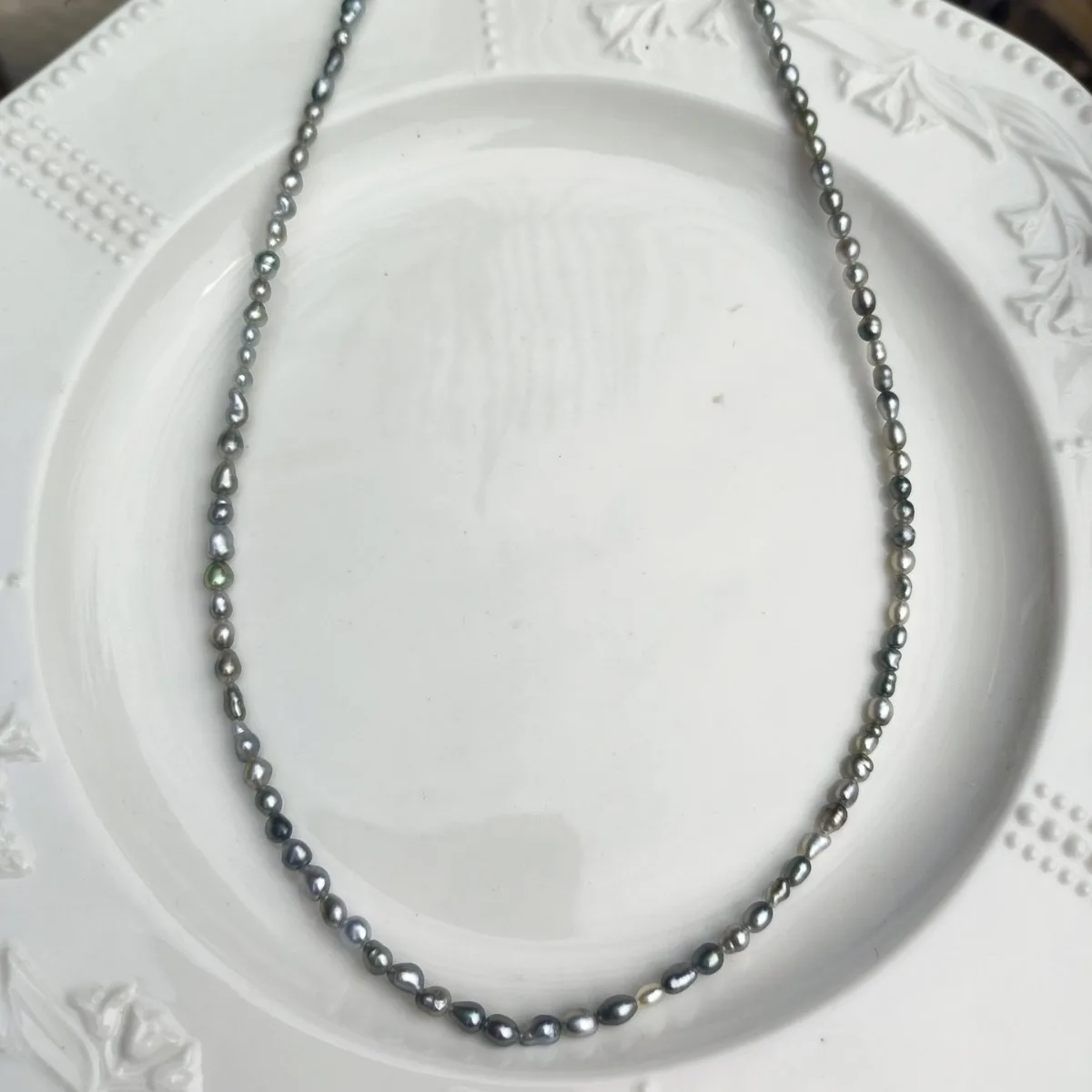 3-4.5mm Tahitian Keshi Seawater Pearl Necklace, Oily Mirror Iridescent Baroque Pearls, Unique Jewelry Gift