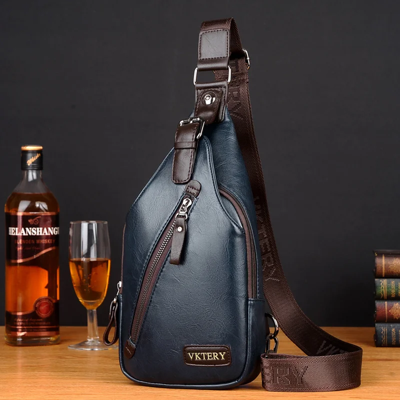 

High Quality PU Leather Men's Chest Bag Sports Sling Luxury Male Shoulder Messenger Fashion Travel Small Crossbody