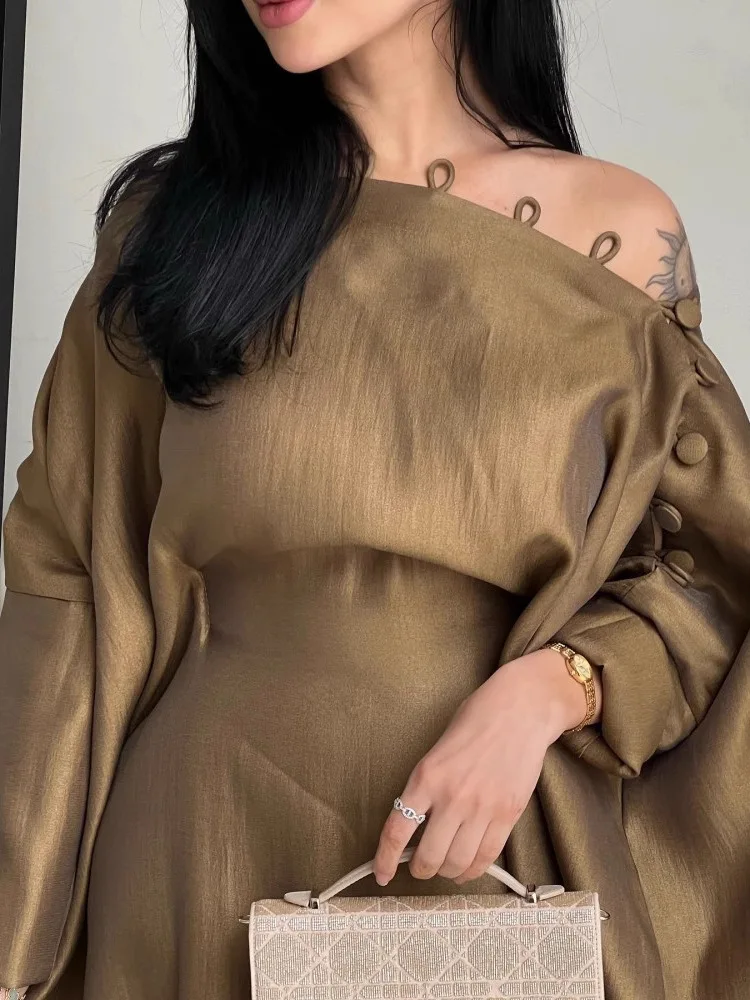 Middle East Sle Button Long Robe Dr Vintage Gown Wedding Par Evening Outfit Princ Skirt ape Seven Sve Length