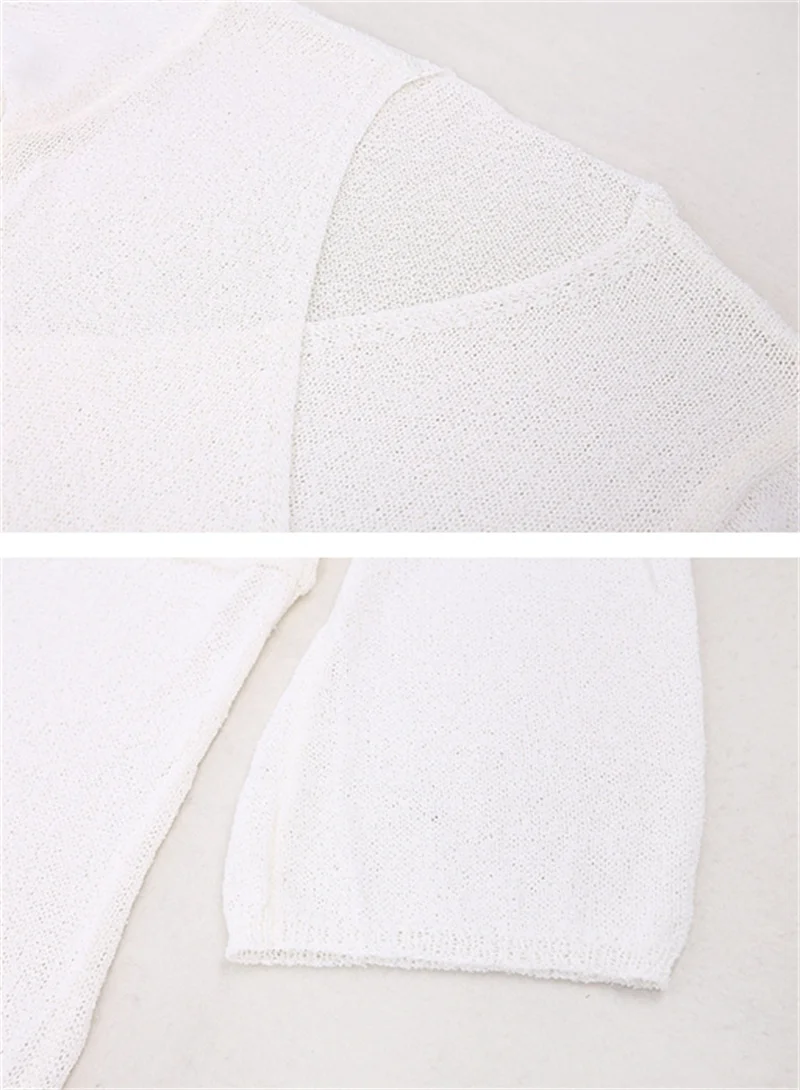 Summer Long Sleeve Deep V Neck Crochet Bikini Cover up Sexy See-through Beach Dress Women's Swimwear Sunscreen Tunic