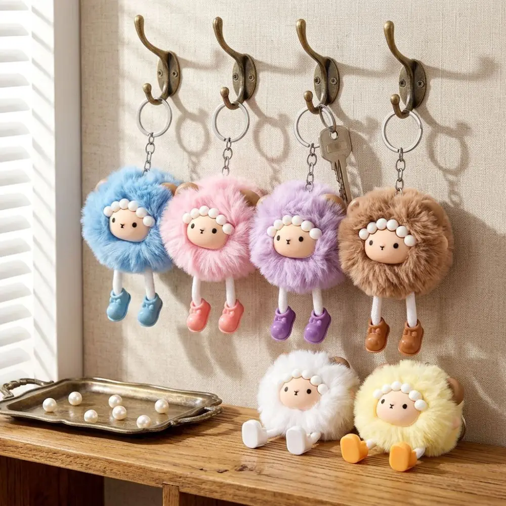 Soft Touch Cute Plush Lamb Keychain Colorful Zodiac Sheep Fluffy Sheep Bag Charm Kawaii Handmade Sheep Figure Ball Pendant