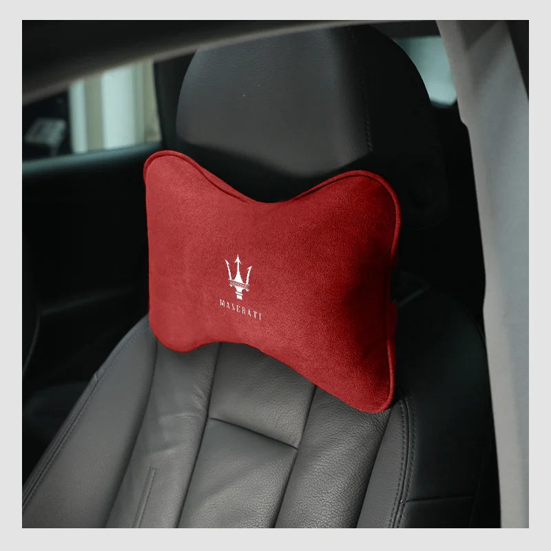 Suede Car Seat Neck Pillow Headrest Head Rest Relax Protection For Maserati Granturismo Quattroporte Levante Coupe Spyder Ghibli