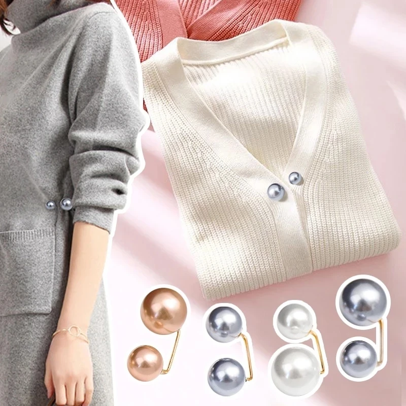 

Wholesale Double Pearl Metal Brooch For Women Clothing's Accessories Fixed Safety Pin Scarf Clip Dress Decoration Pearl Jewelry