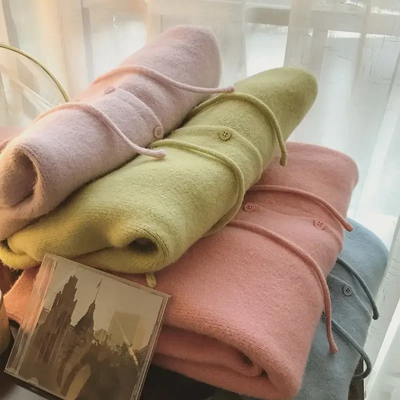 7 Colors Cardigan Women Hooded Sweater Casual Autumn Ulzzang Knitted Loose Cozy Girls Streetwear All-match Classic Simple Warm