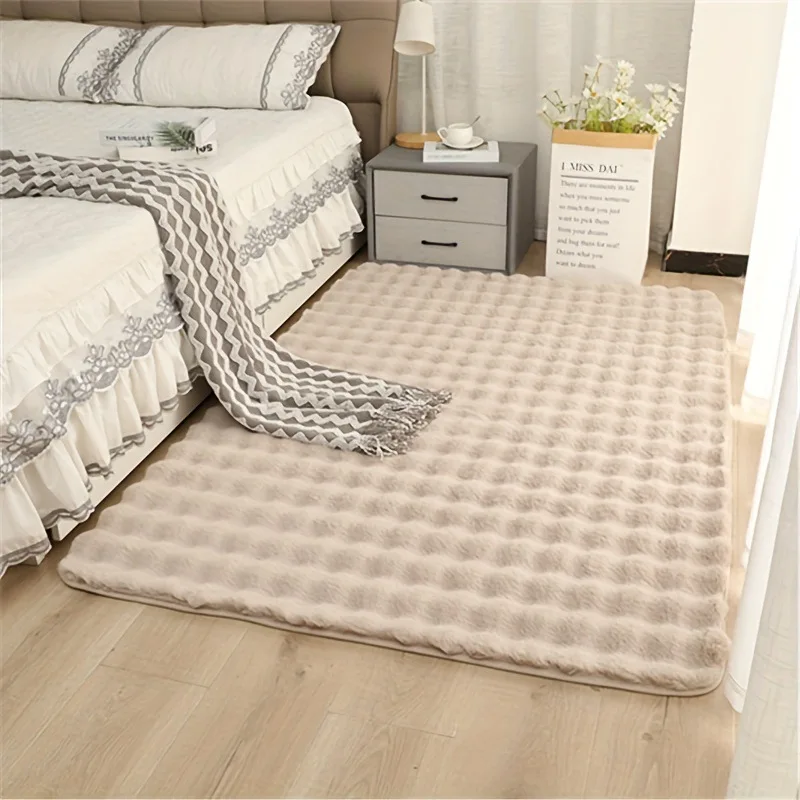 Faux Rabbit Hair Bubble Velvet Bedroom Carpet Super Soft Solid Floor Mats for Living Room Rectangular Durable Anti-Skid Pad