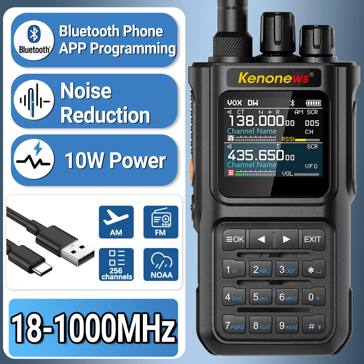 

Long Range Walkie Talkie UV-8DR 10W High Power Bluetooth Porgram AM FM Two Way Ham Radio Flashlight Type-C NOAA Noise Reduction