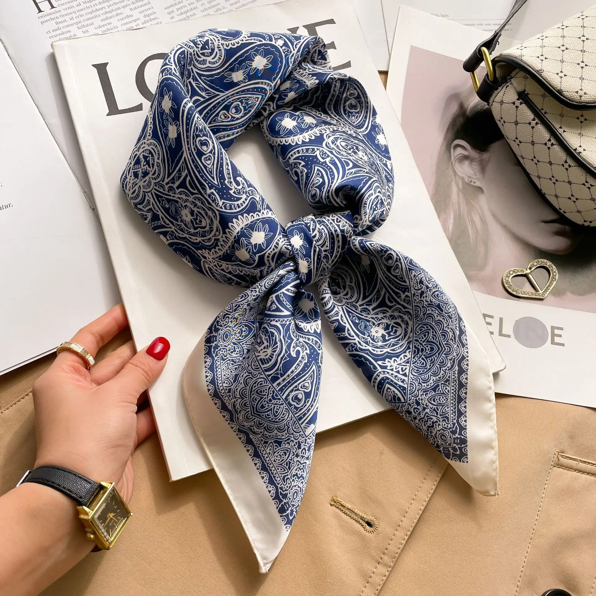 70 Cm Haar Print Zijde Koel Gevoel Sjaal Voor Vrouwen Mode Stropdas Handtas Foulard Pols Hoofddoek Sjaal Wraps Hajib lady