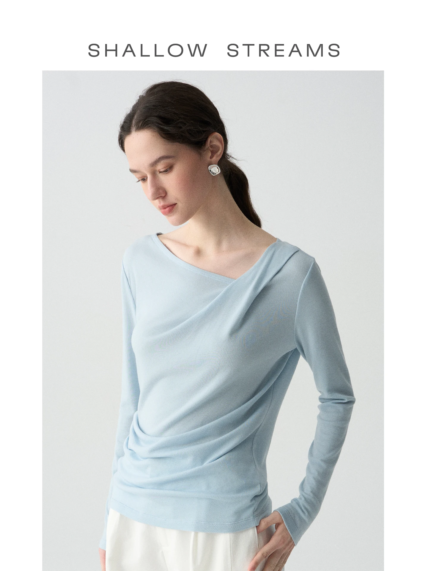 

Lichi's Sea Falling into the Clouds Long Sve Women's T-irt Wool Lyocell Base Layer Top Slimming Design Casual Sle