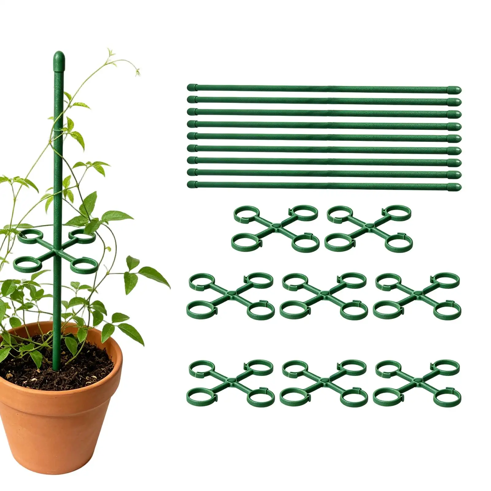 10pcs Plant Support Poles Fixed Supports Green Climbing Trellis Garden Flower Stakes For Raised Bed Flower Monstera Tomato