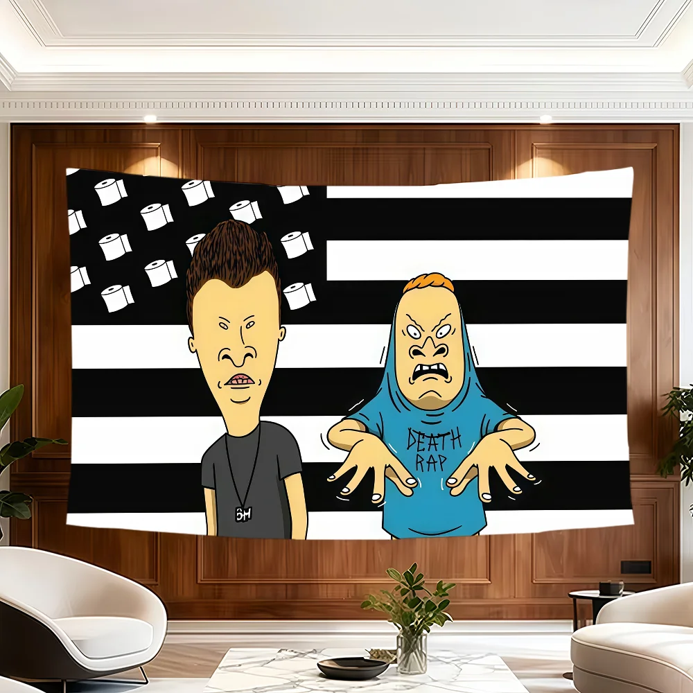 Cartoon B-Beavis and Butt-Head-S flag Room Decoration Wall Tapestry Hanging Aesthetic Bedrooms Advertising Banner