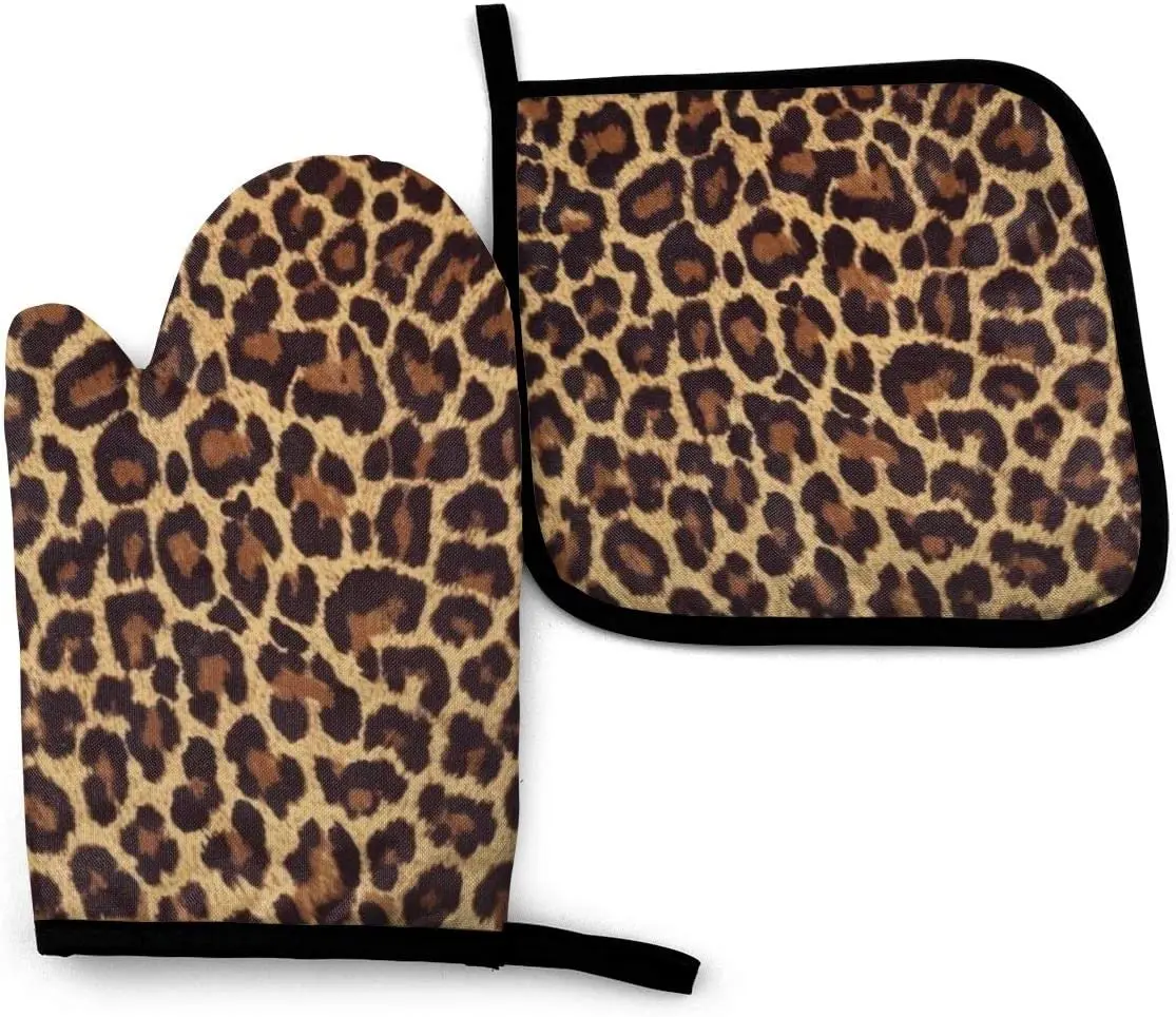 Cool Cheetah Leopard Oven Mitts and Pot Holders Heat Resistant Oven Gloves Safe Cooking Baking Grilling