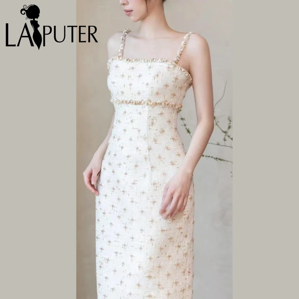 Niedliche Spalte-Blumen-Abendkleider, Empire-Stil, Mädchen-Abschlussballkleid, Muschelperlen, Perlen, Wolle, beige, formelles Kleid für Promis