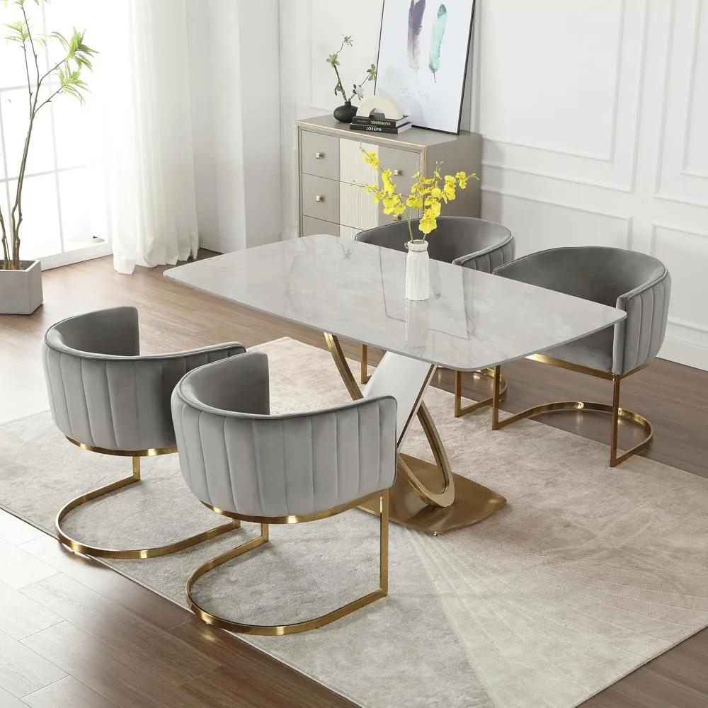 

Upholstered Comfy Dining Chairs Set of 4 Kitchen and Dining Room Chairs with Arms Mid Century Modern Dining Chair with Gold