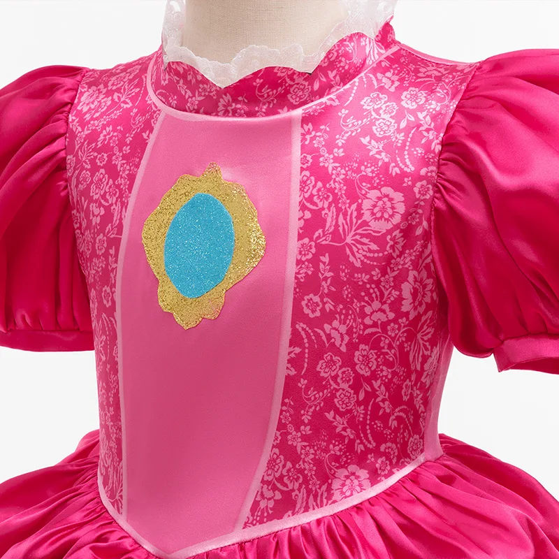 Mädchen Videospiel-Prinzessinnenkleid Zartes Spitzenkleid mit Blumenmuster Karneval Pfirsich Rollenspiel-Kostüm Kinder Galaxie-Abenteuer Film-Outfit – Detail 4
