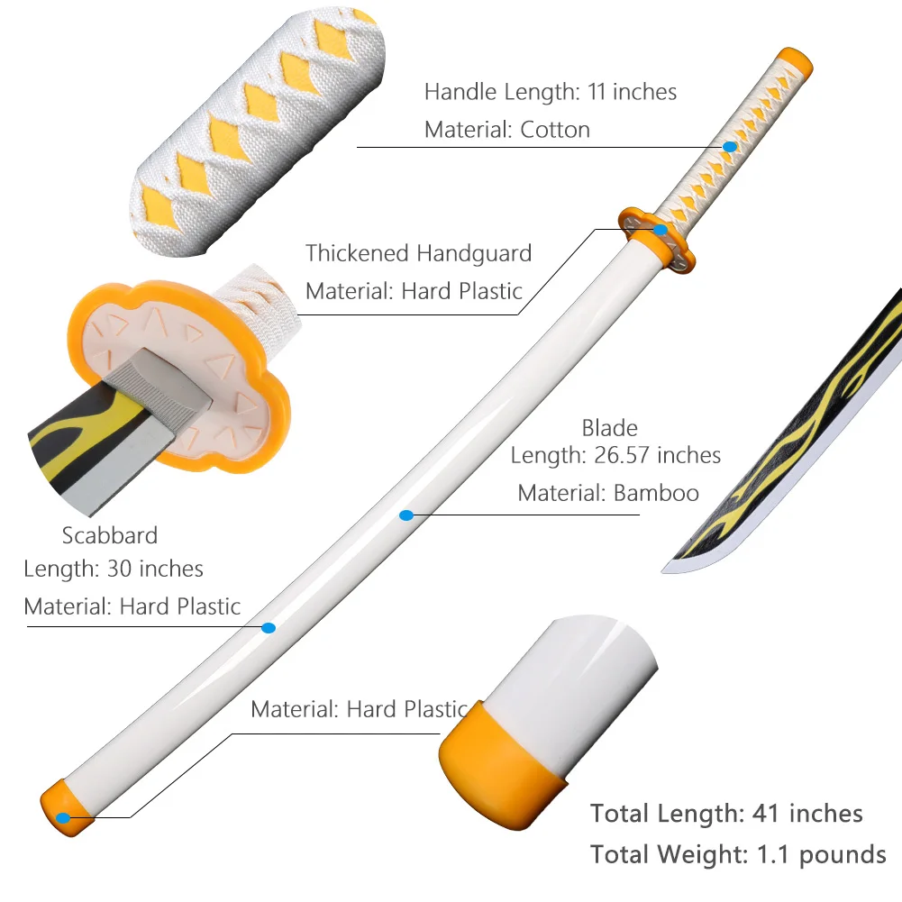 41 "1:1 شيطان القاتل كاتانا السيف تأثيري الدعائم سلاح Rengoku Tanjiro كاتانا كيميتسو لا Yaiba خشبية الساموراي السيوف لعبة