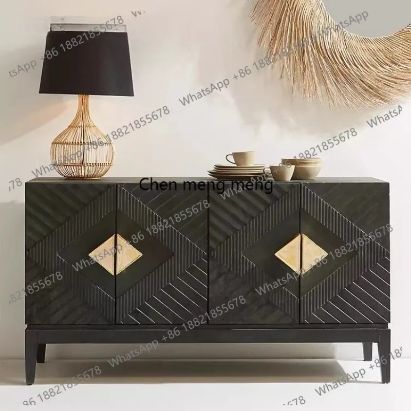 

Solid wood dining side cabinet living room, black entrance, solid wood carved decorative cabinet