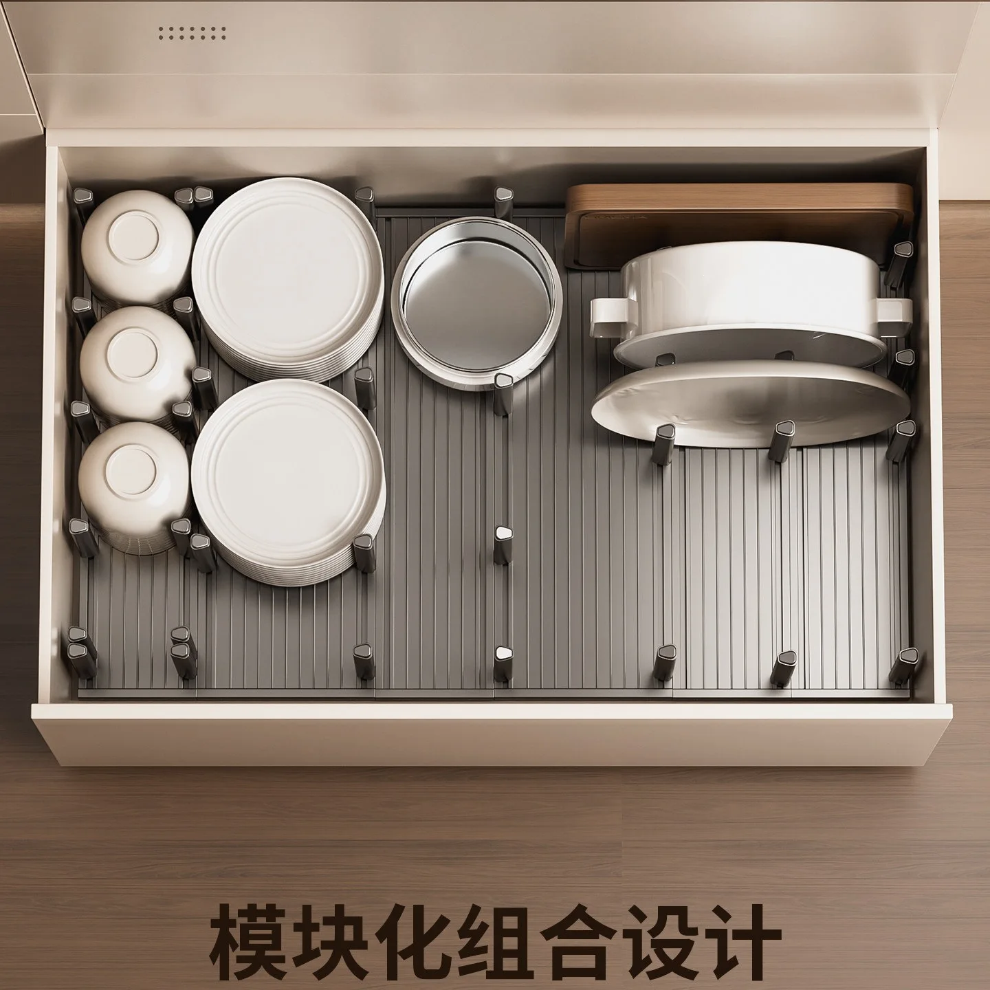 Kitchen divided drawers, built-in stacking dish racks, dishes and chopsticks drain and plates storage racks