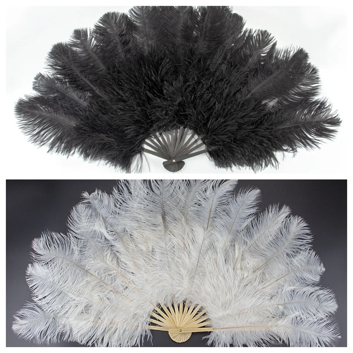 Natural Ostrich Feather Fan for Photography Props Stage Performance Dance Fan Feathers Folding Fan Wedding Party Decoration 70CM