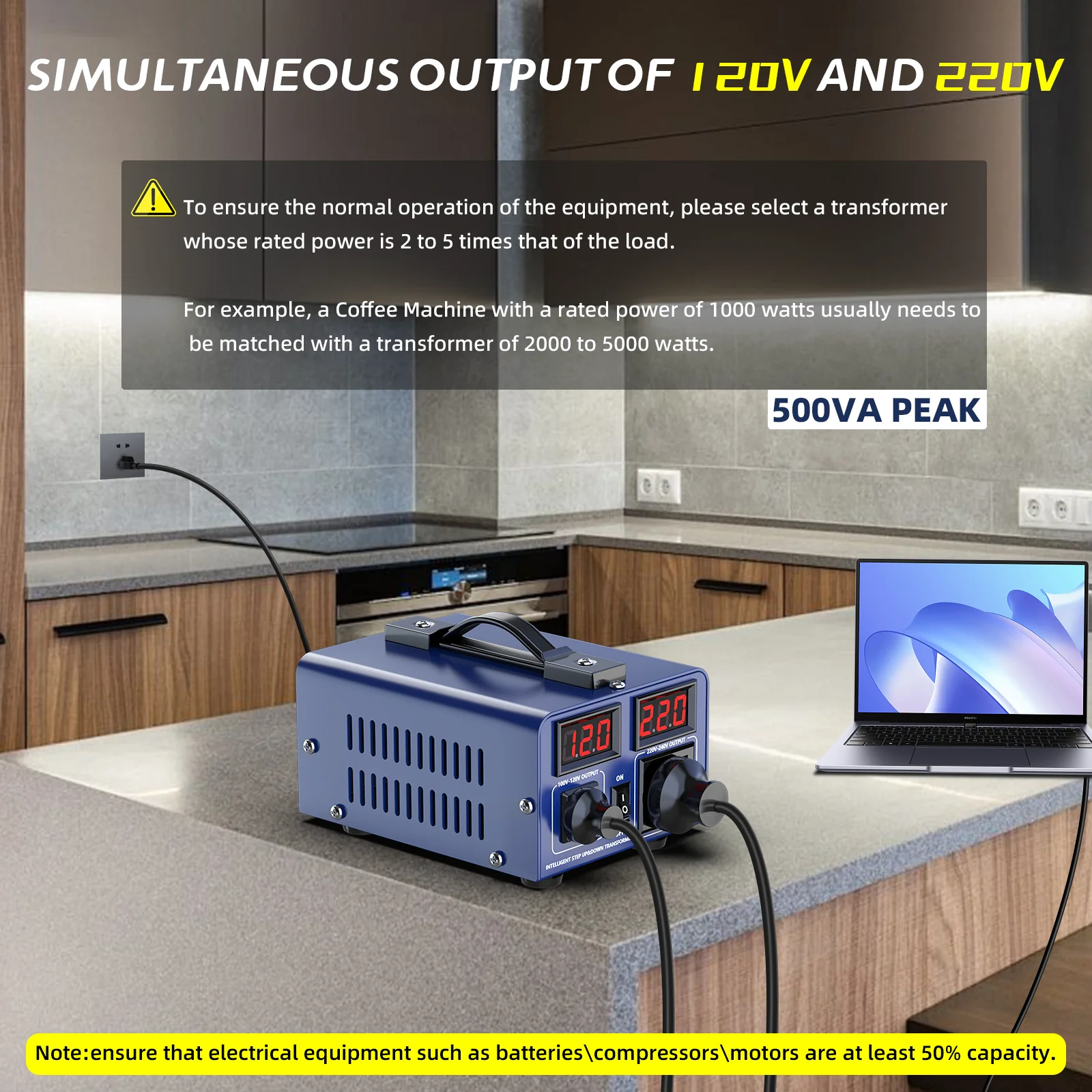 Voltage Converter Transformer, 500VA, Heavy Duty Step Up/Down Power Transformer, Convert from 110V to 220V and 220V to 110V, with EU Outlets, US Outlets, Power Cord, Circuit Breaker Protection for Traveling Camping view 6