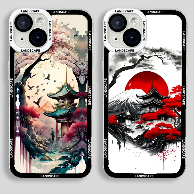 For Xiaomi 13T Pro Case Chinoiserie Landscape Phone Case For Xiaomi 14 13 12 Mi 12T 11T 11 Lite 5G Poco X5 F5 X3 X6 M6 Pro Cover