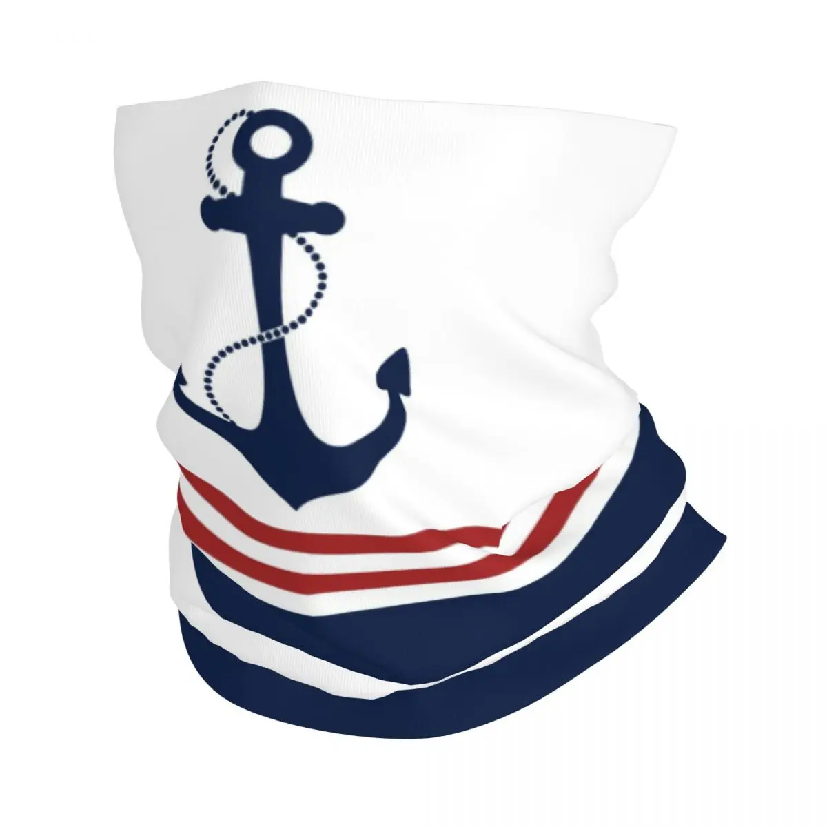 Nautical Navy Blue Anchor With Stripes Bandana Winter Neck Warmer Wrap Face Scarf for Hiking Sailing Sailor Gaiter Headband