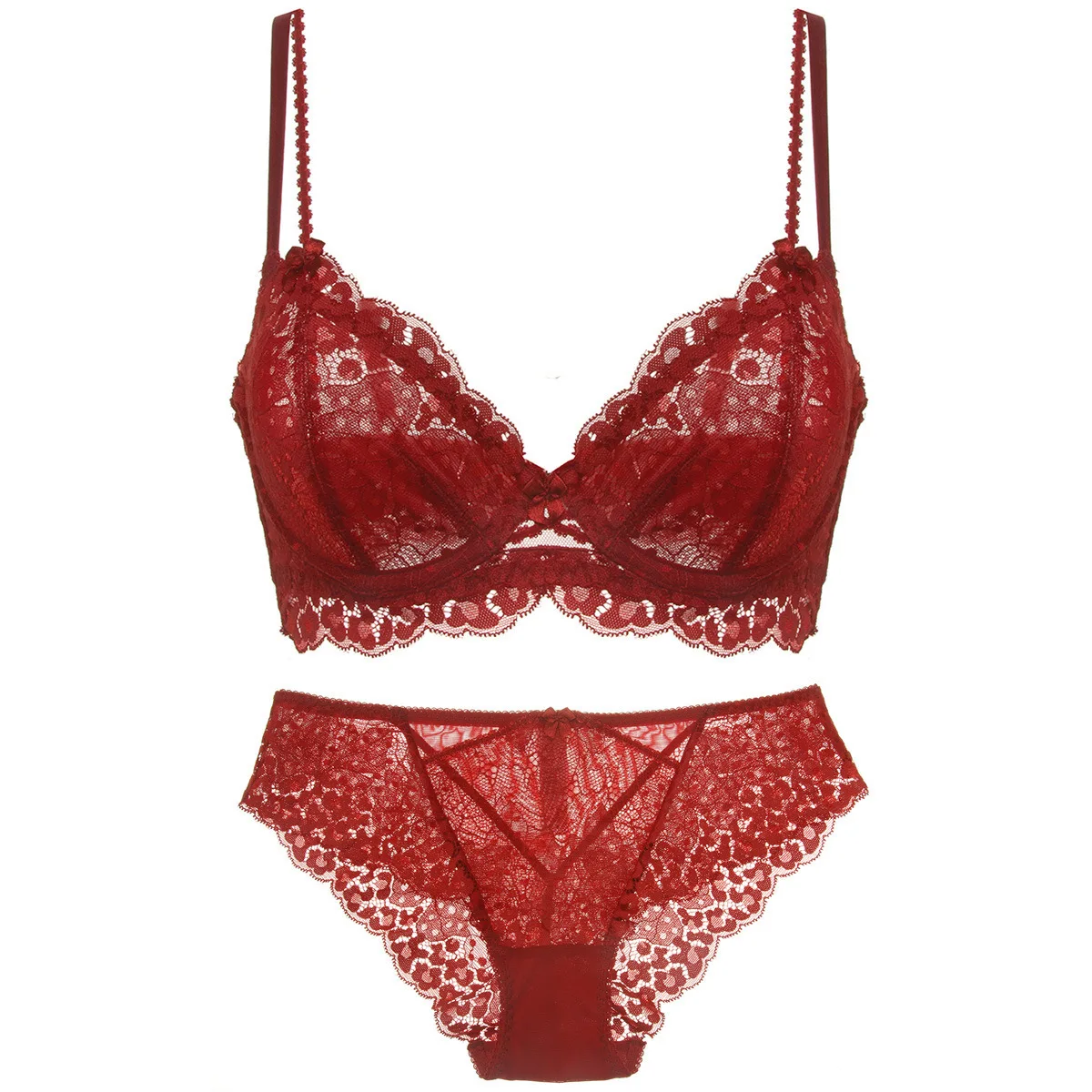 2024 New Thin Lined Plus Size Lace Bra and Panties Set Underwear Women Push Up Lingerie A B C D Cup 85C 85D