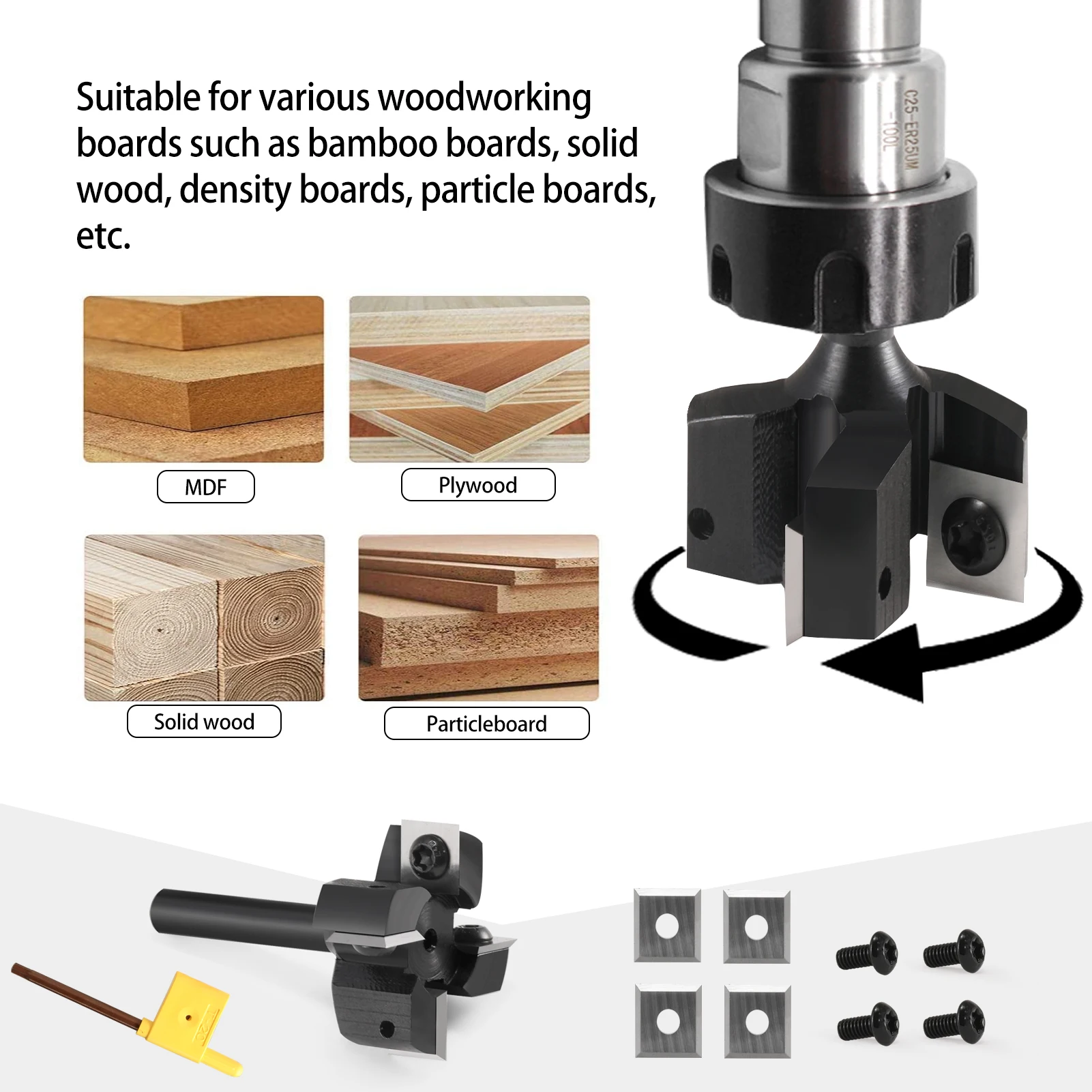 1PC 12mm 1/2Inch Wood Router Bit Blade Replaceable CNC Machine Tools Woodworking Tool Insert-Style Spoilboard Face Milling Cutte