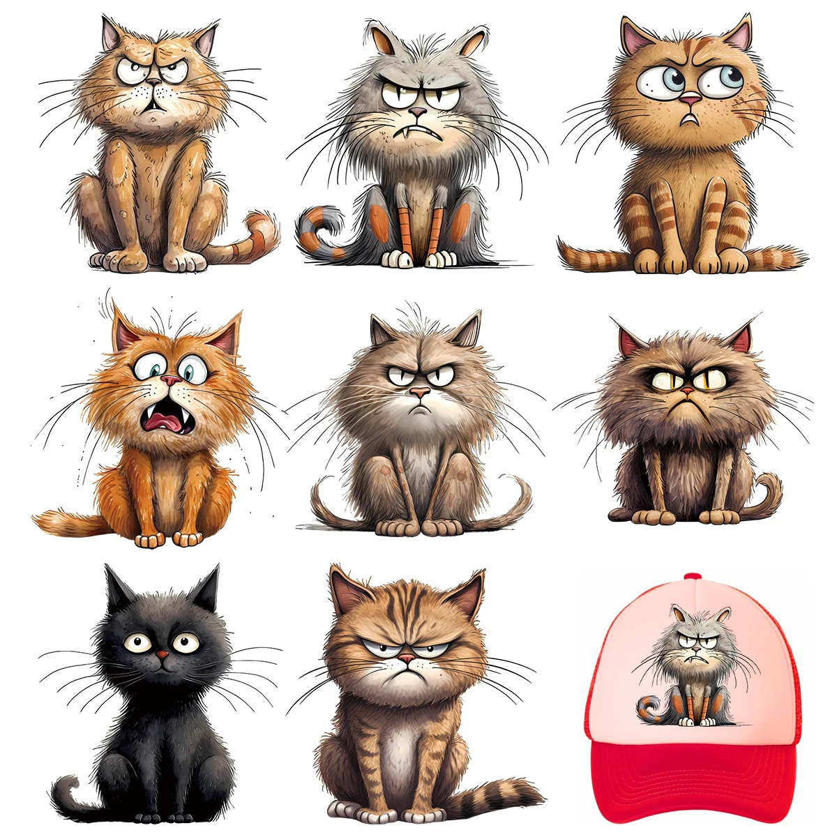 

8Pcs Funny Cat Iron On Heat Transfers Stickers For T Shirts DIY Clothing Mask Jeans Easy Heat Pressed Decals For Heat Transfer
