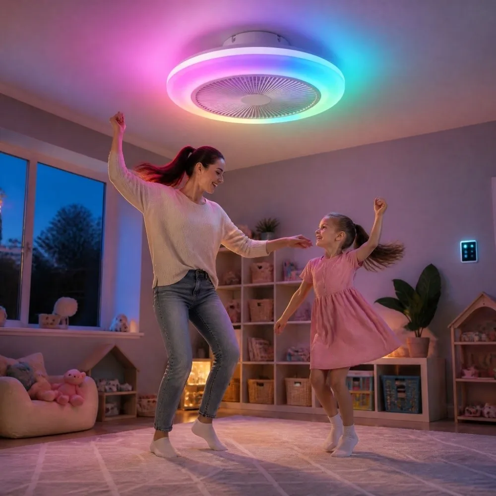 2-in-1 LED Fan Light Rotatable Silent Crystal Fan Light with Remote Control Three-speed Mode LED Light Ceiling Fan Bedroom