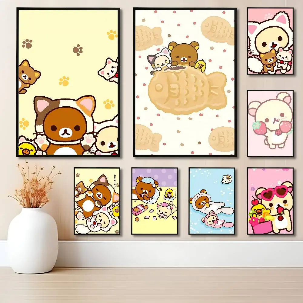 Cute R-Rilakkuma Cartoon Poster HD Art Sticky Wall Waterproof Home Living Room Bedroom Bar Aesthetic Decoration