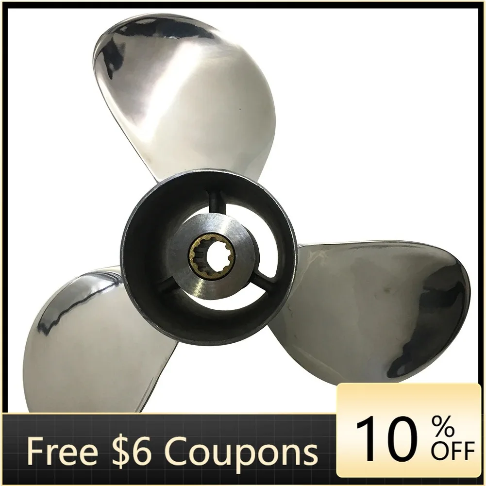 

ffbBoat Propeller 9.9"x12" 10.38"x13" Fit for Outboard 25-30 Stainless Steel Prop SS 10 Tooth OEM NO: 48-19639A40