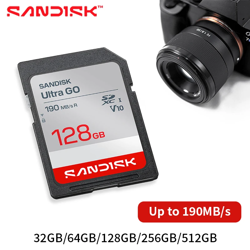 SanDisk Ultra GO SDHC SDXC UHS‑I Memory Card 32GB 64GB 128GB V10 U1 C10 Up to 190MB/s Full‑HD Video For Digital Camera Laptop