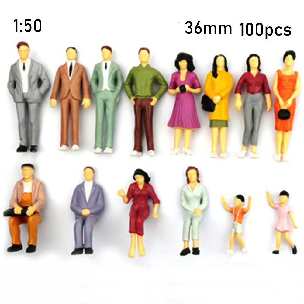 100Pcs 1:100/1:150/1:75/1:50 Schaal Mensen Cijfers Gemengde Kleur Pose Model Building Passagiers Poppenhuis Decoraties Kids Speelgoed