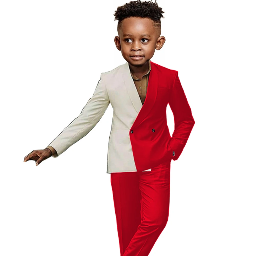 Fashion Style Boys Suit 2 Pieces Jacket Pants Wedding Tuxedo Double Breasted Child Party Blazer for Kids